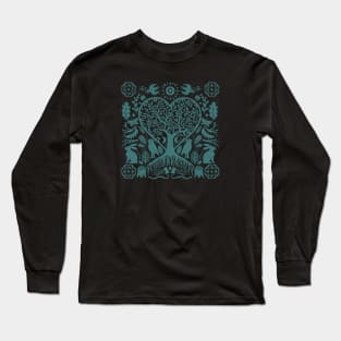 Rustic Early American Tree Of Life Woodcut Long Sleeve T-Shirt